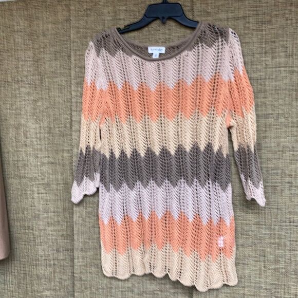 St. John’s Bay cotton rami open work sweater warm colors - Picture 1 of 5